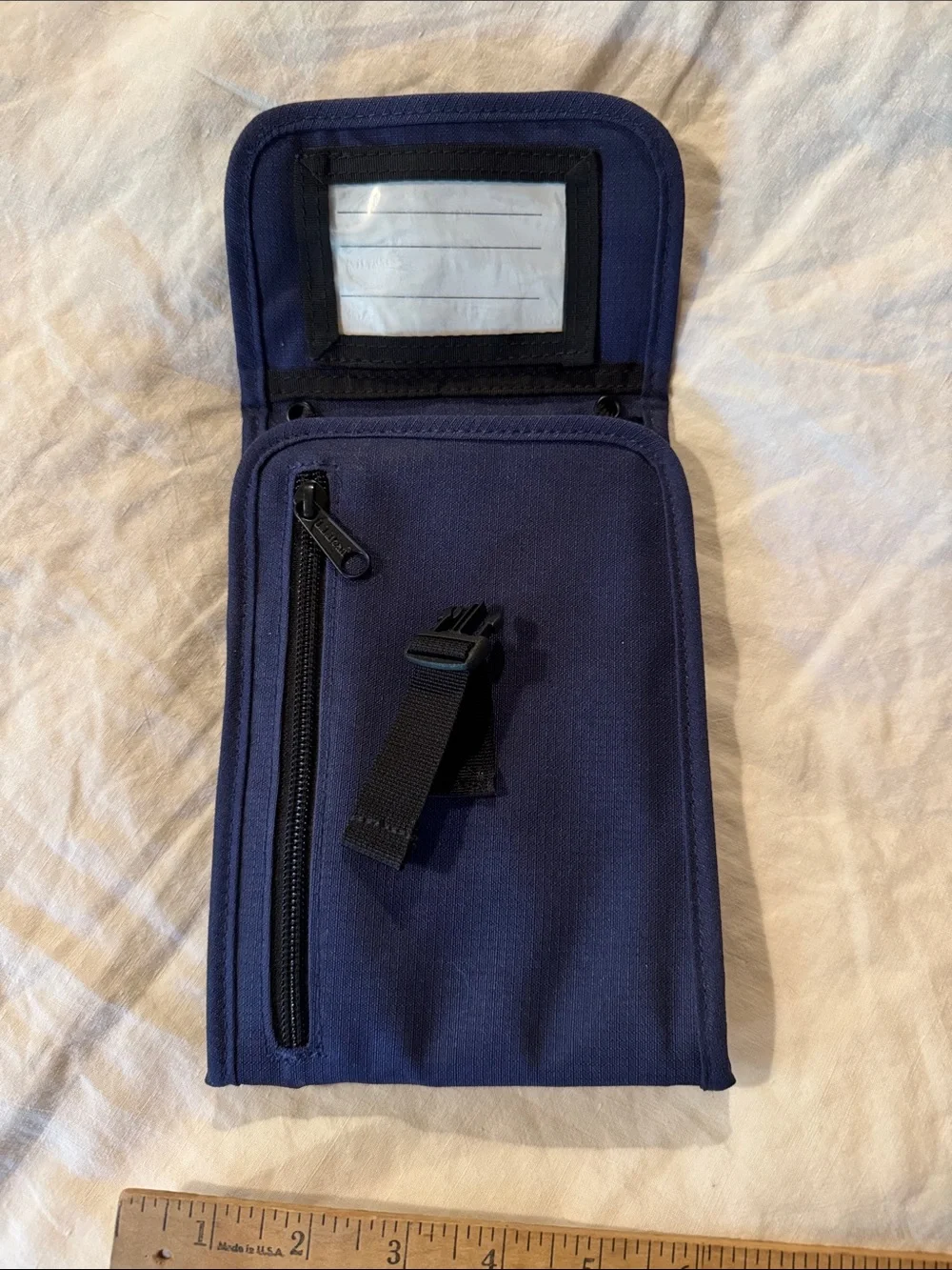 L.L.Bean Navy Blue Travel passport Toiletry Pouch lanyard